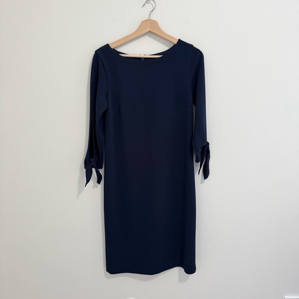 Alex Marie Navy Bow Sleeve Sheath Dress